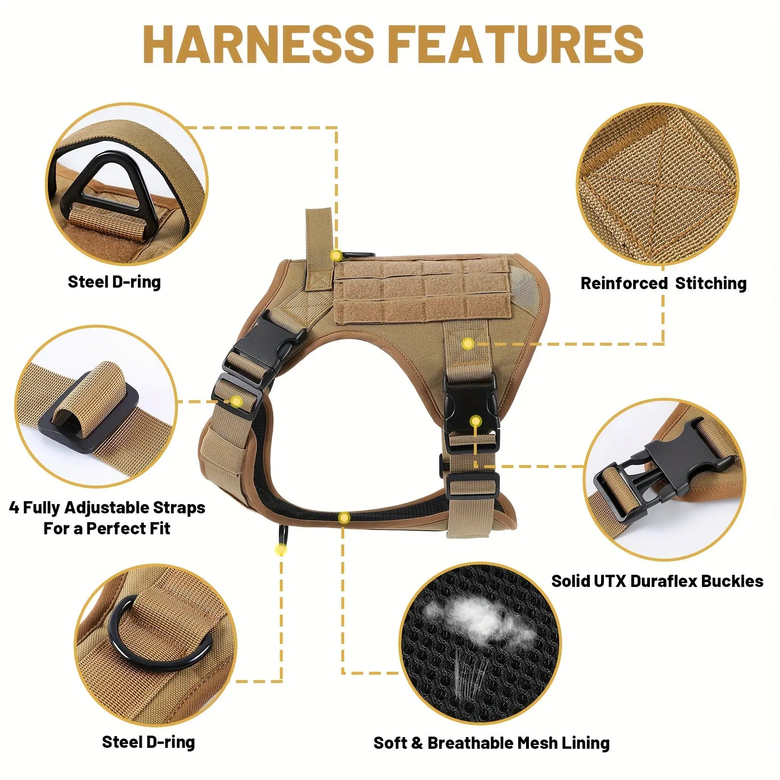 American Local Tactical Pet Boobs Service Dog Harness Vest Adjustable Reflective Dog Harness Metal Buckle Hiking Training