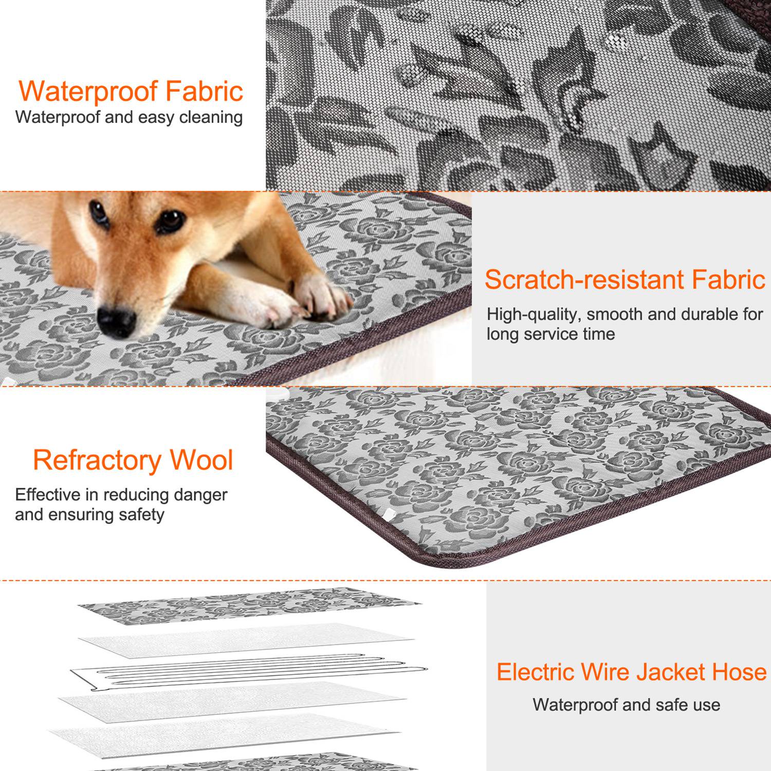 1Pc Pet Heating Pad Dog Cat Electric Heating Mat Waterproof Adjustable Warming Blanket With Chew Resistant Steel Cord Case